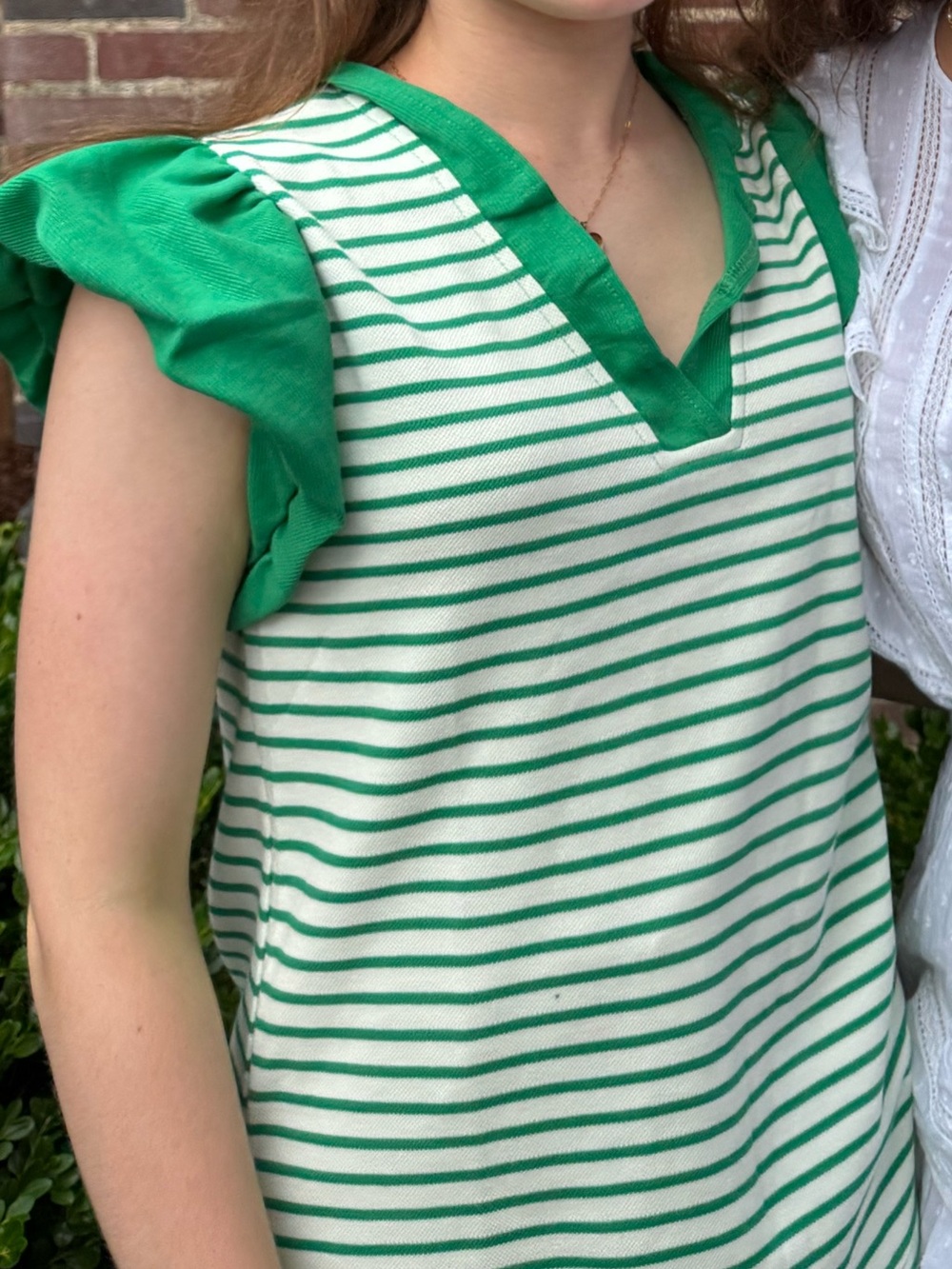 Green & White Striped Ruffle Sleeve Top